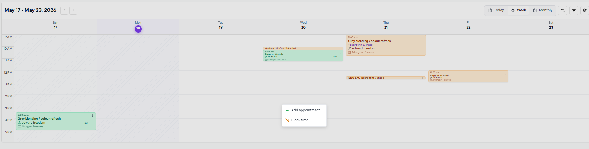 Add appointment popup on calendar